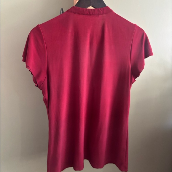 87.) Sung Alfred Sung / Burgundy Lace Blouse + Ruffles - Picture 4 of 6